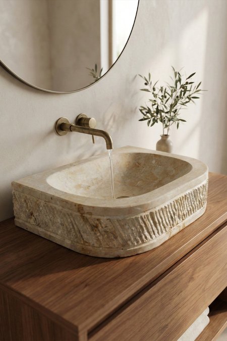 حوض حجر طبيعي – 55×43 سم